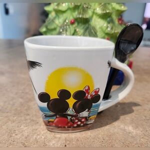 Disney Mickey and Minnie Mouse Mug with Spoon - White and Black
